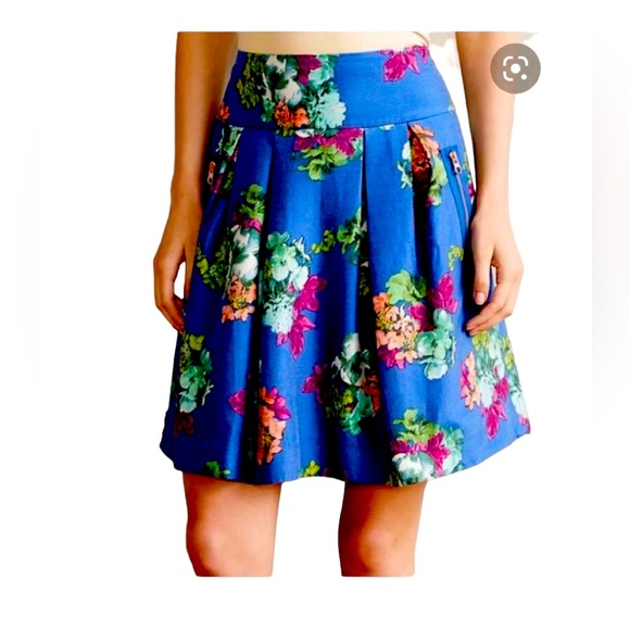 Maeve Dresses & Skirts - Maeve Anthropologie Garden Days Skirt Blue Floral Silk Blend Size 4